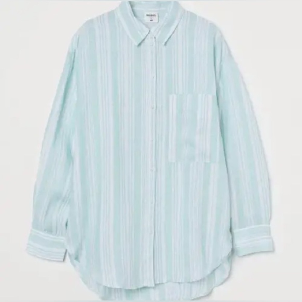 H&M × Lemlem Shirt Linen Striped Oversized Button Down Size XS